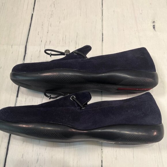 Prada Calzature Donna Blue Suede Toggle Vintage Driving Shoes #3D5244 Sz: 37 - Picture 6 of 10